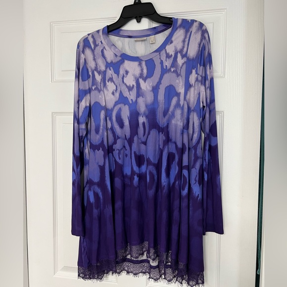 LOGO by Lori Goldstein Tops - LOGO by Lori Goldstein Blue and Purple Patterned Tunic
